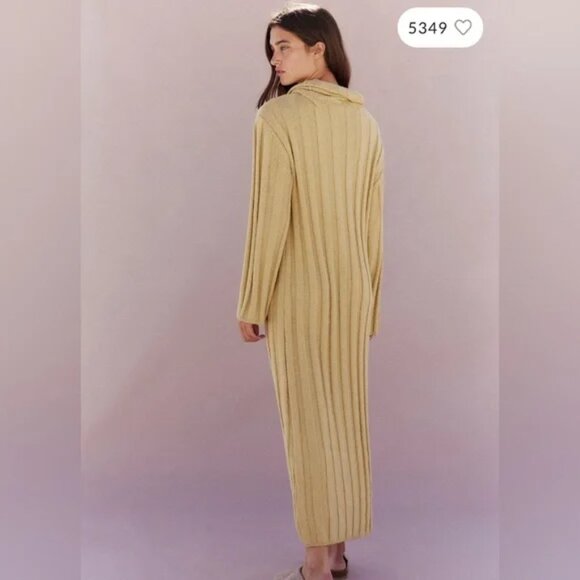 FREE PEOPLE L Wanda rib cowl neck woman Natural stretch oversized maxi dress M - Picture 3 of 7